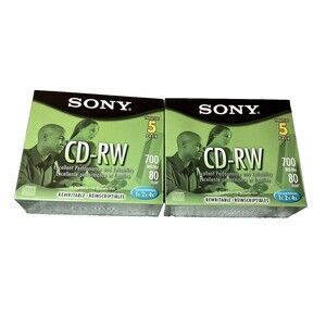 Sony Set of 2 CD-RW 5 Packs Blank Discs 700MB 80Min Rewritable 10 Total CDS NEW